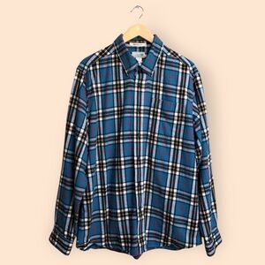 L.L.Bean MENS Scotch Plaid Flannel Shirt Traditional Fit Blue Cozy Large Regular